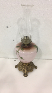 Antique P&A MFG. Brand Floral Painted 19&rdquo; Glass Oil Lamp