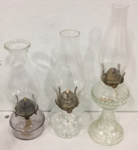 (3) Unbranded Antique Glass Oil Lamps