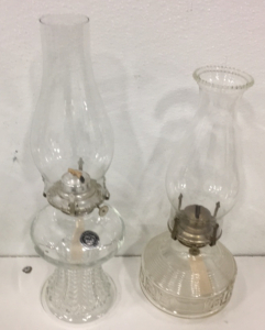 (2) Antique Lamplight Farms Glass Oil Lamps