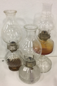 (3) Unbranded Antique Glass Oil Lamps