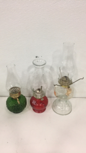 (3) Unbranded Antique Glass Oil Lamps