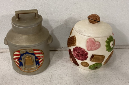(1) La Potteries Cookies All Over Glass Cookie Jar, (1) McCoy Bicentennial Liberty Bell Glass Cookie Jar