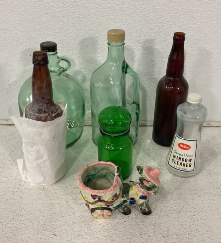 Various Antique Glass Peieces And Bottles