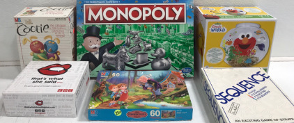 (1) Hasbro Monopoly Game (1) Sesame Street Elmo&rsquo;s World Fish Bowl Kit (1) Milton Bradley Cootie Game & More!!