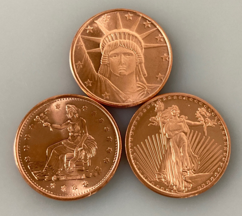 (3) 1 Troy Ounce Copper Rounds