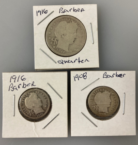 1916 Barber Quarter & (2) Barber Dimes