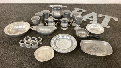 Box Of Pewter Dish Ware
