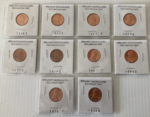 (10) Brilliant Uncirculated Old Lincoln And Wheat Cents