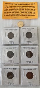 (7) 1882-1907 Indian Head Cents Including 24KT Gold Plated 1888 Indian Head Cent