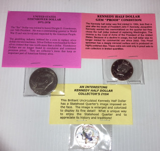 1972 Eisenhauer Dollar, 2002 Kennedy Half Dollar Gem “Proof” Condition And Massachusetts Painted 2000 Kennedy Half Dollar