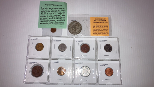 (10) Foreign Coins. Including: Ancient Roman Coin, 1962 Un Peso, Euros, Francs And More