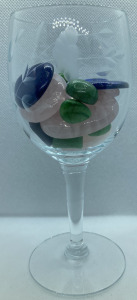 Glass Of Rose Quartz, Brazilian Emerald And Lapis Lazuli Cabochons