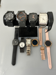 Awesome selection of well known Watch companies with “timeless” history of their quality!! Nixon, Casio, DKNY, Garmin VivoFit, G-Shock, Callaway, Fossil Smartwatch and an Unknown Brand Smartwatch (all for parts or repair)!!