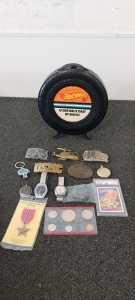 Collectable Hot Wheels 12 Car Rally Case, Collectable Belt Buckles, 1987 Garbage Pail Kids Swiss Kris Stickers And More