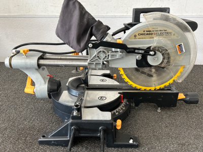 10” Compound Slide Miter Saw from Chicago Electric Power Tools, works great!! Locking handle, easy to adjust angles and measurements for your cutting needs!!