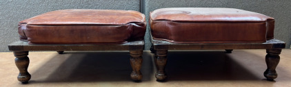 2 Low Leather Cushioned Wood Stools