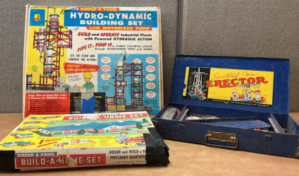 Vintage Kenner’s Build A Home Set, Hydro-Dynamic Building Set and Erector Set