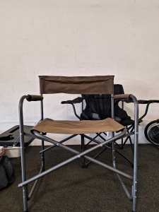 2 Folding Camping Chairs With cup holders And One Has The Side Table