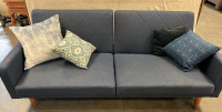 Blue Long Love Seat Couch W/Throw Pillows