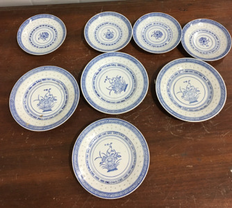 (8) Vintage Jingdezhen China Blue/White Dessert Plates