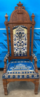 Vintage Wood Blue/Cream Upholstered Chair