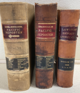 (3) Antique Books: (2) Pacific Reporters -1900, 1913, (1) Lawyers Reports Annotations 1902