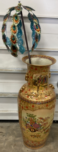 61 1/2&rsquo;&rsquo; Ceramic Floral Decorative Vase With Metal Peacock Feathers
