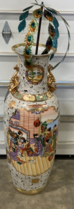 65&rsquo;&rsquo; Ceramic Japanese Art Style Vase With Metal Peacock Feathers