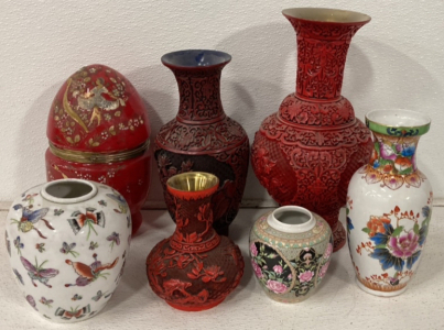 (7) Vintage Ceramic And Resin Wrapped Vases