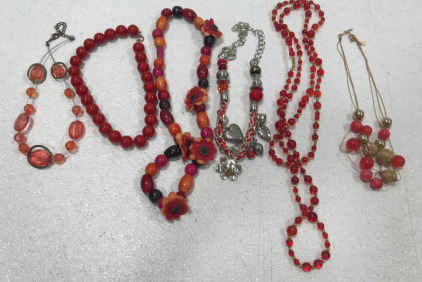 (6) Red Fashion Necklaces