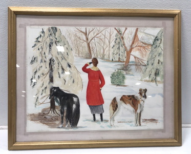 Woman With Dogs In Wilderness Painting