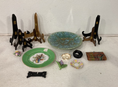 Large Lot Of Easels, Glass Decorative Plates, Mini Collectibles And More