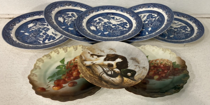 (9) Vintage Decorative Japanese And American Art Style Plates