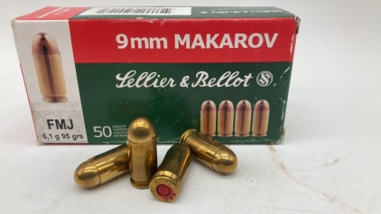 (50) Rds 9mm Makarov Ammo. 95gr. FMJ