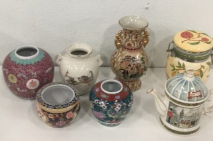 (5) Vintage Chinese Ceramic Vases (1) James Sadler London Beer Stein (1) Designpack Tea Container