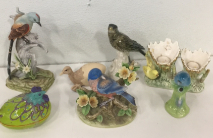 Vintage Lot Of (7) Porcelain Bird Theme Decrotive Pieces