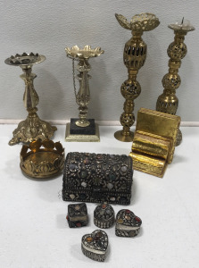 (4) Candle Holders, Book End, Jewerly Box With (4) Small Matching Boxes