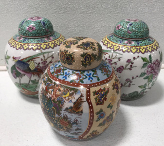 (3) Chinese Jars With Lids