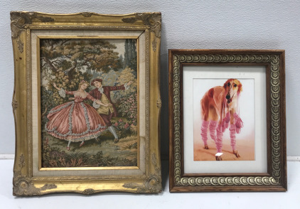 Framed Man And Woman Canvas, Framed Dog Pitcure