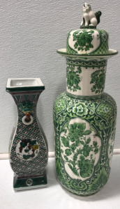 (2) Green Chinese Vases