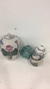 (3) Vintage 6&rdquo; Ceramic Decrotive Ginger Jars (1) Large 13&rdquo; Ceramic Floral Design Ginger Jar