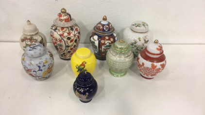 (9) Vintage Japanese Ceramic Painted Ginger Jugs