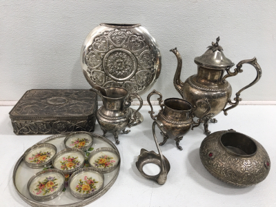 (1) 12.5 Silver Vase (1) 12&rdquo; Silver Teapot & Much More!!