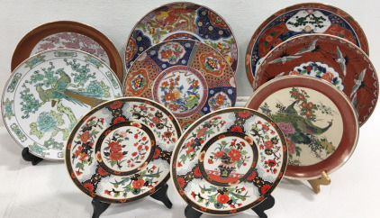 (9) Assorted Oriental Decorative Platters & Stands