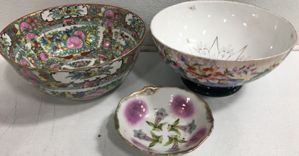 (2) Beautiful 12&rdquo; Oriental Serving Bowls (1) 7.5&rdquo; Oriental Bowl