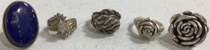 (5) Beautiful 925 Sterling Silver Rings