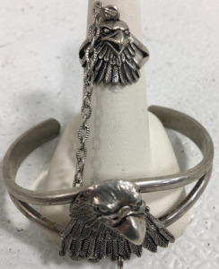 &ldquo;G & S 89&rdquo; Silver Bracelet & Ring With An Eagle