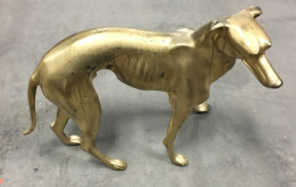 (1) 24&rdquo; Antique Art Deco Grey Hound Dog Gold Colored