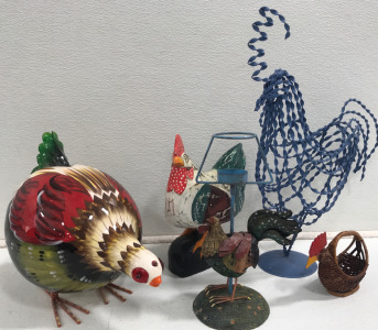 (1) 11&rdquo; Ceramic Hen (1) 17&rdquo; Blue Metal Rooster & More!!
