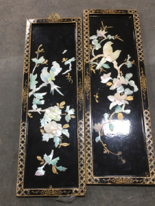 (2) 24” VTG- Oriental Black Lacquer&Mop Wall Decorations